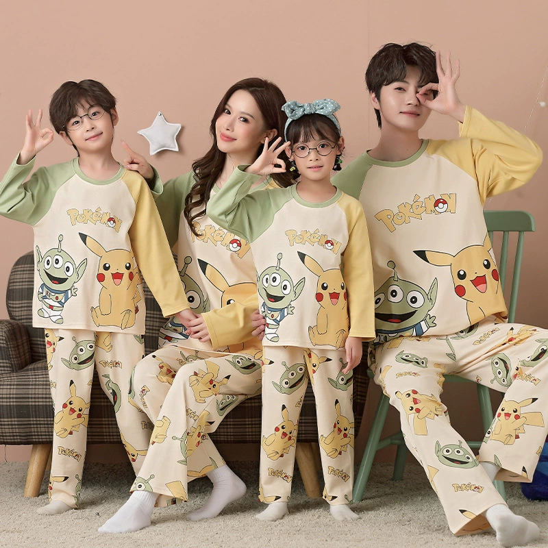 Родительские и детские пижамы весной и осенью с длинными рукавами хлопок