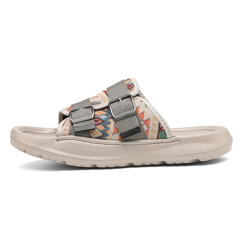 Zapatillas ropa exterior para hombres verano nuevo estilo tendencia transpirable playa al aire libre tela de ocio fondo plano pisando heces sandalias para hombres