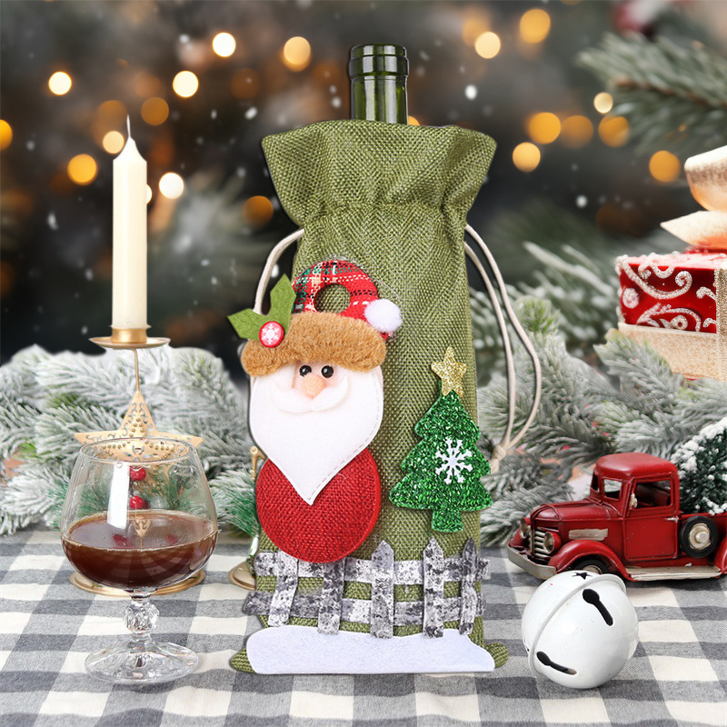 Navidad vinos decoraciones navideñas lino nieve dibujos animados cuerda de dibujo botella de vinos cubierta bolsas de botella de vinos de muñeca
