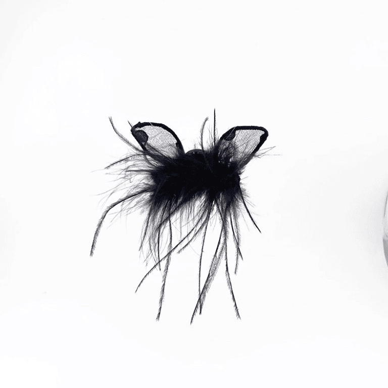 Black Rabbit Ears Ostrich Feather Clip-7cm