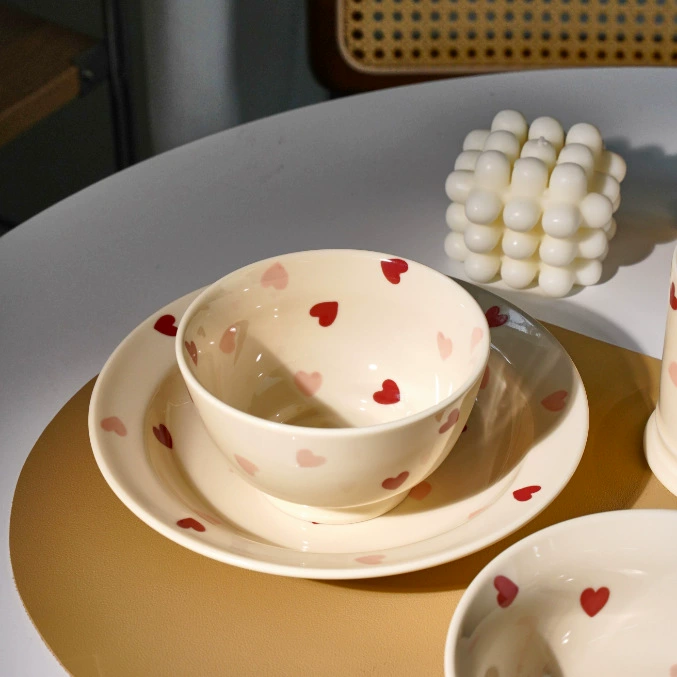 Крем Любовь Теплая глазурованная подводная температура высокая ценность салатница для дома керамическая овощная чашка милая молочная чашка