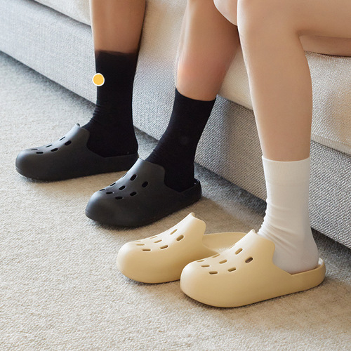 Women's Summer Thick Sole Slides with EVA Suede Feeling, Decorative Flower Pattern Foreign Trade Slippers