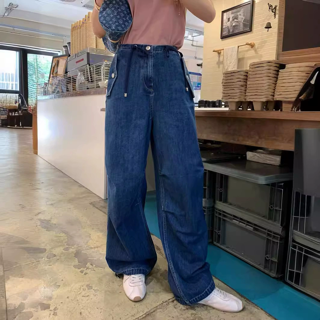 [Готовый запас] VCTomBoy, синие джинсы с завязками в стиле ретро, ​​повседневные брюки, универсальные женские брюки, весна 2024, новый стиль