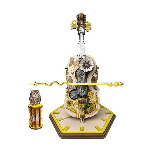 Punk cello music box puzzle 3D puzzle hand-assembled model dynamic music box creative ornaments