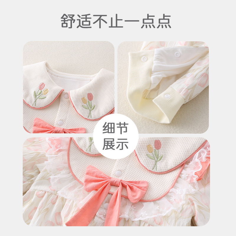 Primavera y otoño nuevo estilo ropa de una pieza para bebés narcisos mangas de linterna recién nacido mameluco de estilo occidental bebé saliendo gatear