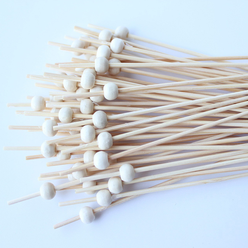 Pequeñas cuentas Rojas desechables palo de fruta 100 unids/pack 12cm mini varilla blanca cuentas de arroz bambú palo cadena venta directa de fábrica al por mayor