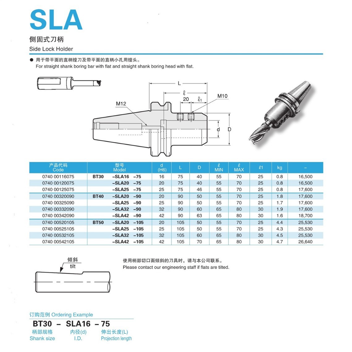 日本NT侧固式刀柄0740 00116075，BT30-SLA16-75 NT刀柄