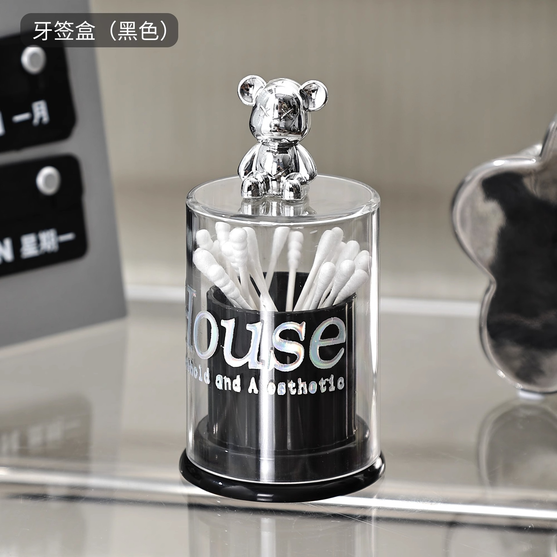 Caja de palillo de dientes de lujo ligero hogar de gama alta personalizado oso creativo titular de palillo de dientes caja de seda avanzada caja de almacenamiento de hisopo de algodón comercial