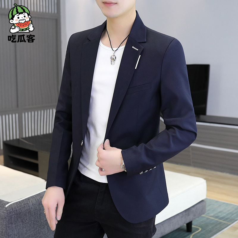 小西服男士小西装单西服2023修身春秋季纯色商务休闲外套职业西装