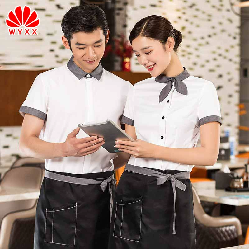 Гостиничная рабочая одежда Летняя одежда Женский отель Западный Ресторан Кофейня Кейтеринг Официант Рубашка с коротким рукавом Горячий горшок Магазин Униформа