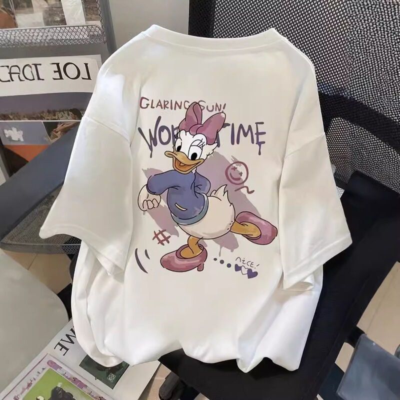 200g American-Style Trendy Brand Pure Cotton Donald Duck Print Short-Sleeve T-Shirt for Women, New Summer Design with Unique Half-Sleeve Design 200g American-Style Trendy Brand Pure Cotton Donald Duck Print Short-Sleeve T-Shirt for Women, New Summer Design with Unique Half-Sleeve Design