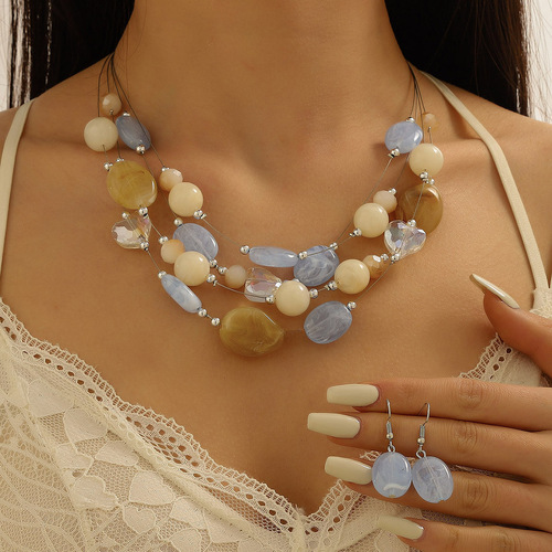 Fashionable Japanese Korean Style Love Pink Beaded Ins Elegant Minimalist Three-Piece Set Women's Jewelry Set