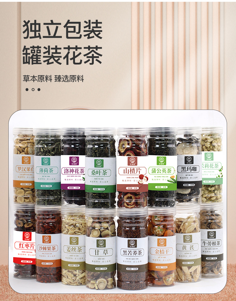 Canned Herbal Flower Tea Blend Rose Honeysuckle Chrysanthemum Jasmine Goji Berry Osmanthus Cold Brew 30g overview