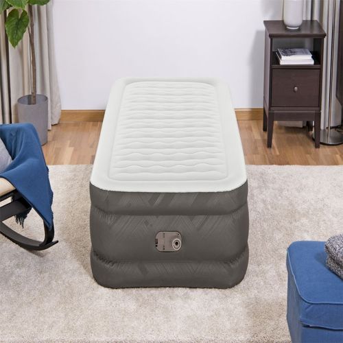 BESTWAY 69048 Single Upgraded Fabric Inflatable Bed with Comfortable Thickened and Elevated Mattress for Indoor Use