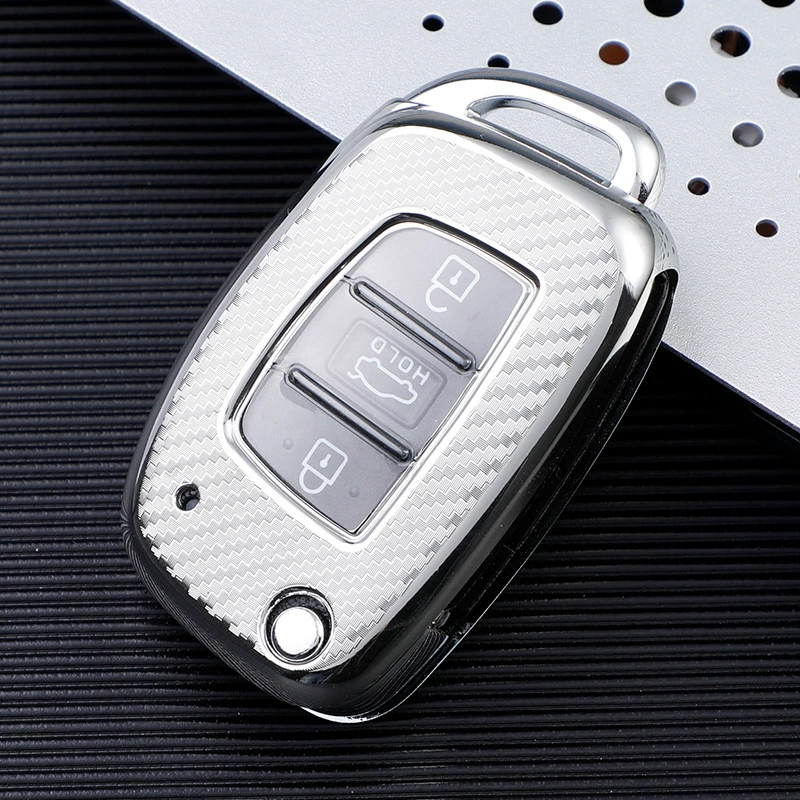 Чехол для ключа Beijing Hyundai Leading Key 20 New Rena, карбон-фибра, цвета: розовый, красный, серебристый, зелёный, синий