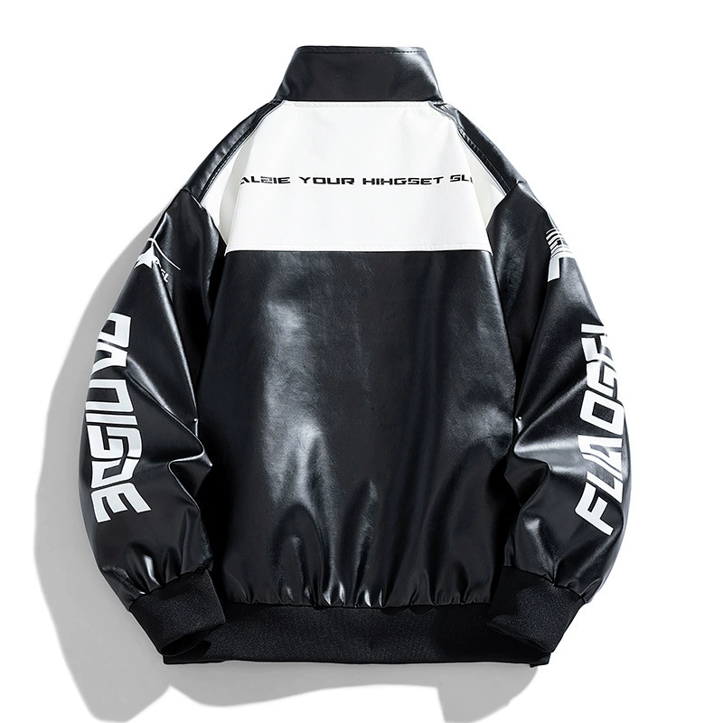 Jacket, polyurethane racing-style student jacket, new collection, black/white, sizes M–3XL