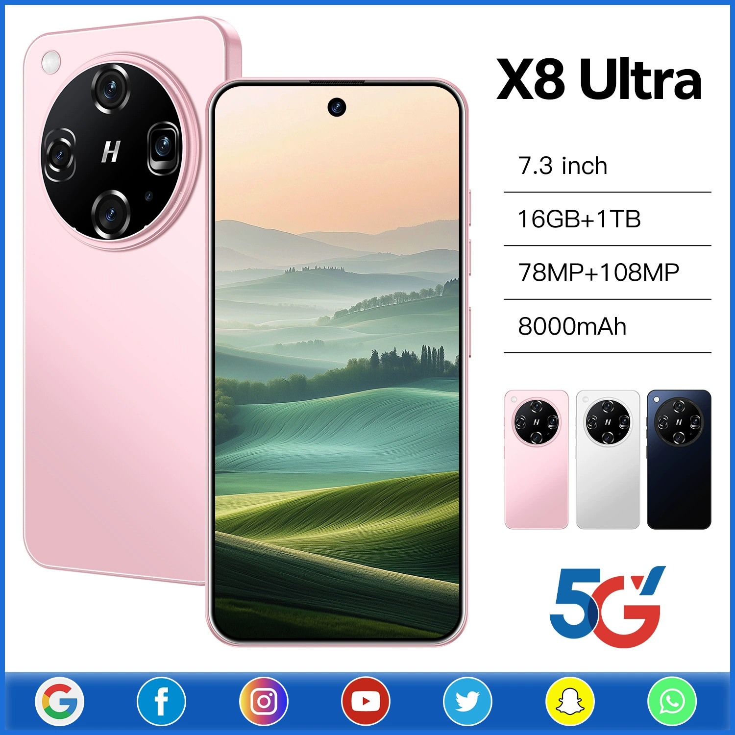 M15 Ultra: новый популярный 4G телефон на Android 14, 7.3" экран с отверстием, восьмиядерный, 16+1 ГБ памяти