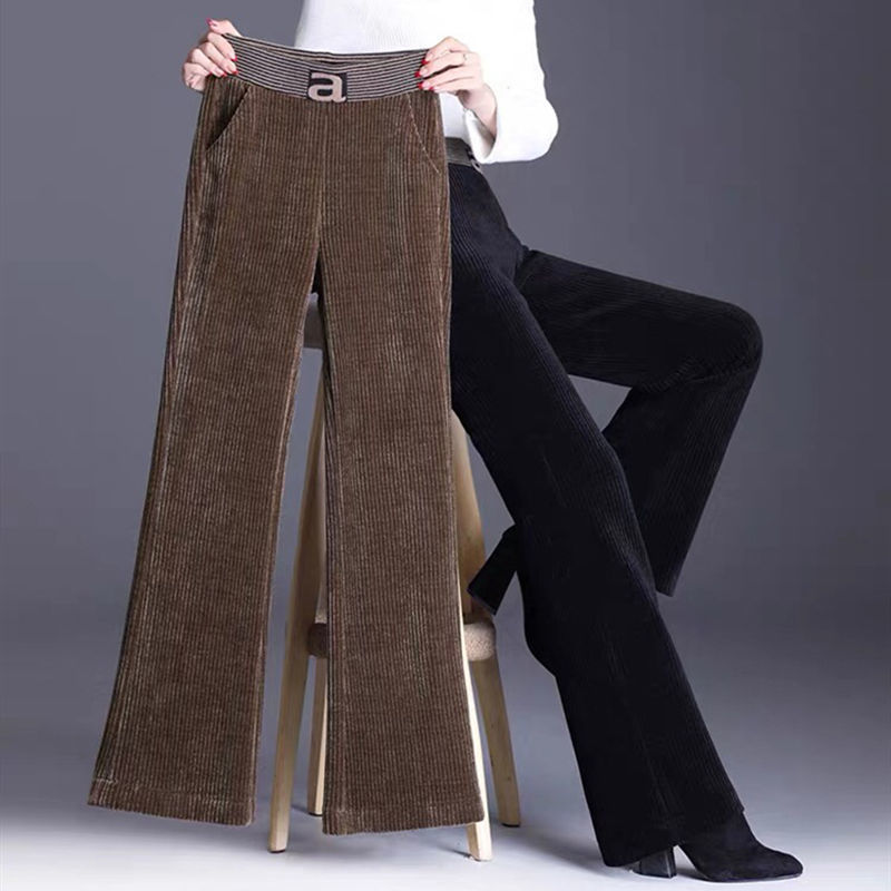 Autumn and Winter Corduroy Pants with Velvet, Easy to Match, Loose Casual Pants, High-Waisted Wide-Leg Pants for Women, Comfortable Corduroy Pants for Women