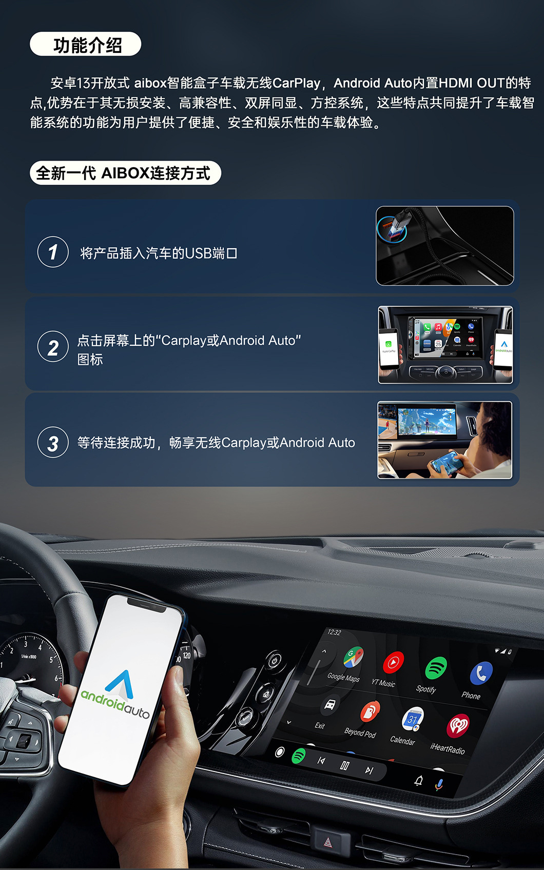 Amazon's Best-Selling Carplay Box Dual Wifi Wired to Wireless Carplay with HDMI Tv Box