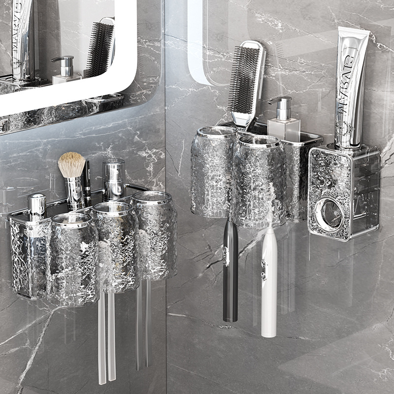 Portacepillos de dientes con un toque de alta gama, soporte para cepillos de dientes, vaso para cepillos de dientes, vaso para cepillos de dientes de baño para montar en la pared, vaso para lavar la boca, estante de almacenamiento para vasos de enjuague bucal. image 3