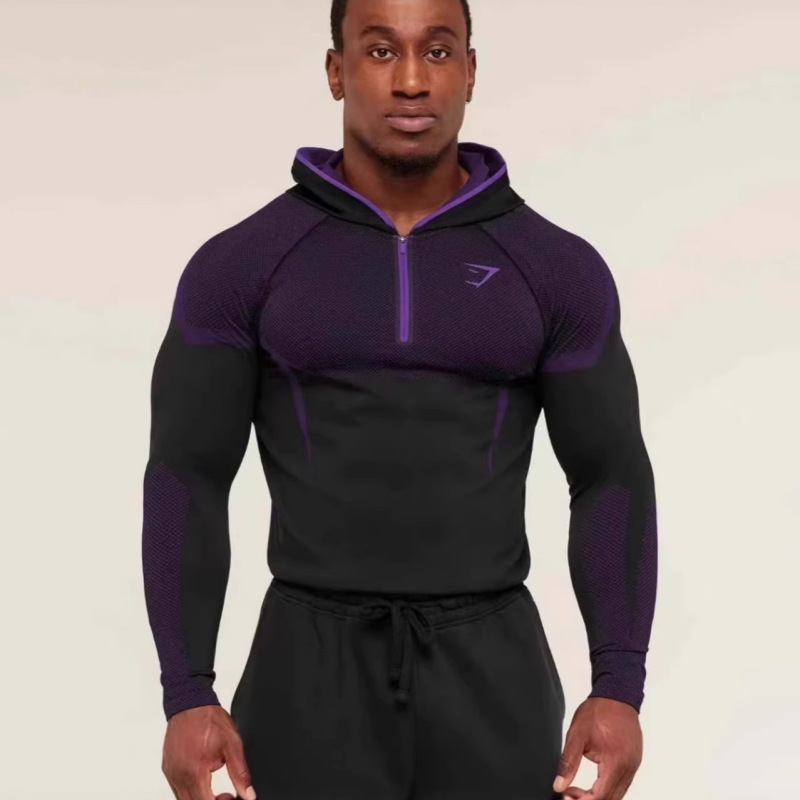 Gymshark Training Long-Sleeved Men's Hooded Base Layer Shirt Onyx5.0 Onyx High-Elastic Cycling Fitness T-Shirt Gymshark Training Long-Sleeved Men's Hooded Base Layer Shirt Onyx5.0 Onyx High-Elastic Cycling Fitness T-Shirt