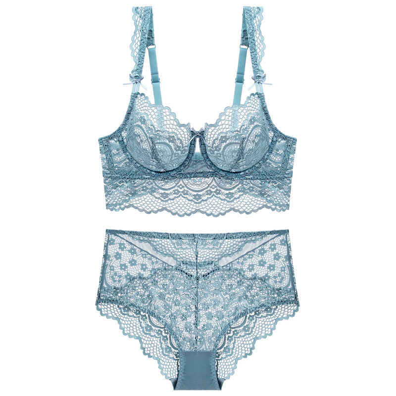 New Sexy Thin Perspective Large Size Bra Set Large Chest Shiny Women's Underwear