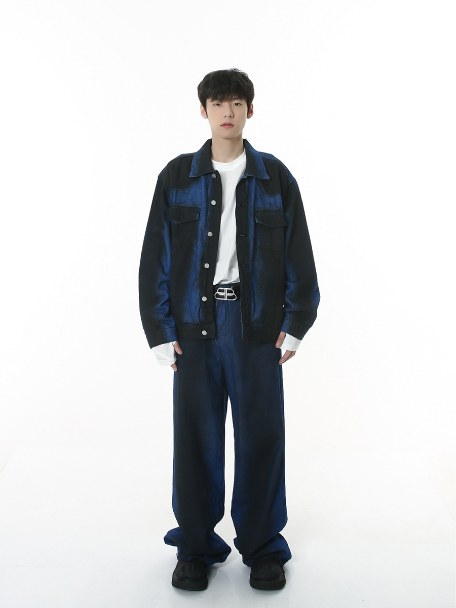 Mtlclothes ropa de Hombre | 2023 otoño nuevo estilo coreano flojo retro gradiente natural azul denim traje