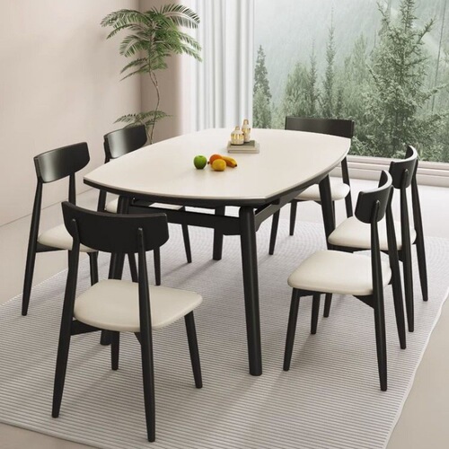 zsr Nordic log style slate dining table retractable folding dining table square and round dual-use all solid wood home small apartment
