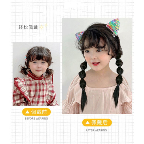 Children's wig female lantern bubble braid natural fluffy simulated hair double ponytail high temperature wire braid manufacturer wholesale