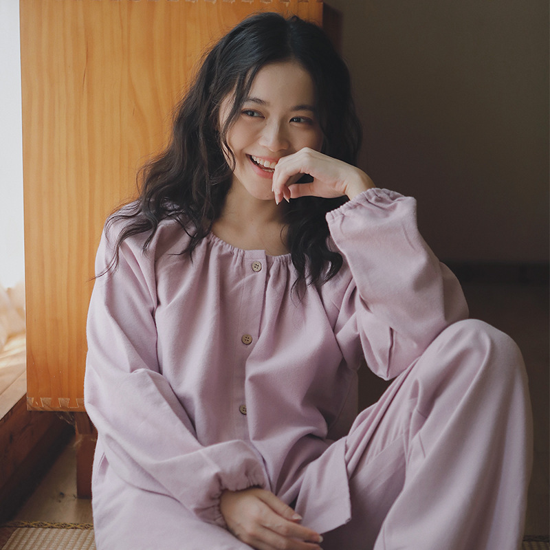 Special Offer - Women's Pure Cotton Flannel Pajamas, Spring, Autumn, Winter, Full Cotton Homewear, Long Sleeve Set, Solid Color, Plus Size Special Offer - Women's Pure Cotton Flannel Pajamas, Spring, Autumn, Winter, Full Cotton Homewear, Long Sleeve Set, Solid Color, Plus Size