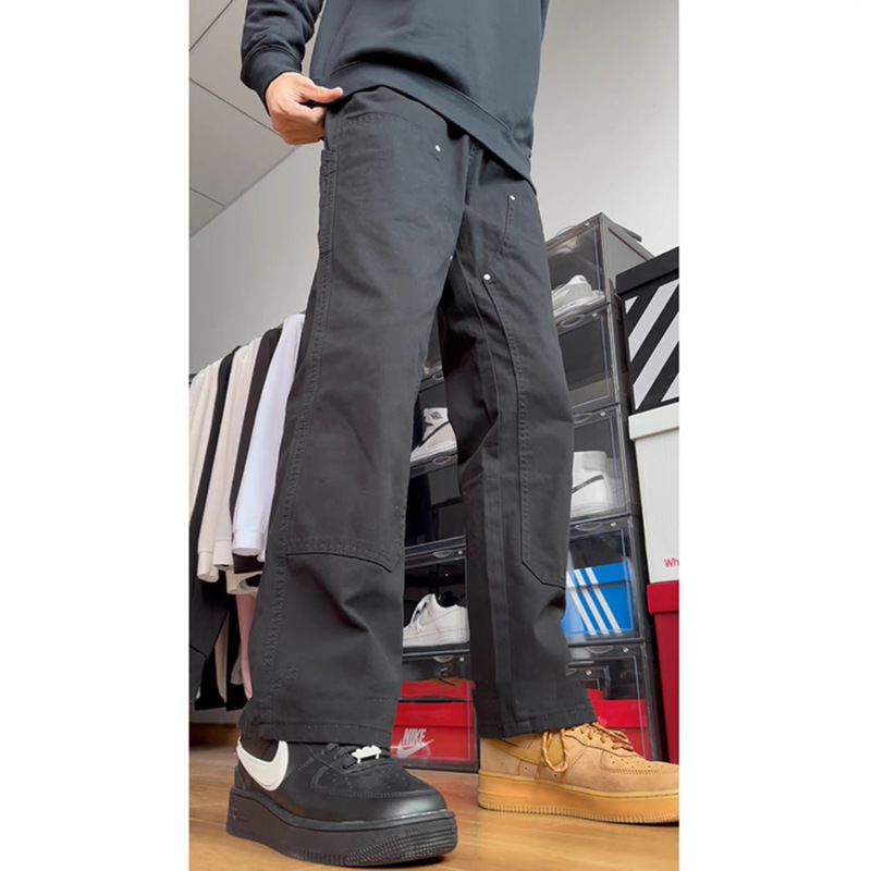 Black Cockwork Pants Men's Spring cleanfit American-style Vibe Carhart Lumber Pants All-match Knee Long Pants Black Cockwork Pants Men's Spring cleanfit American-style Vibe Carhart Lumber Pants All-match Knee Long Pants