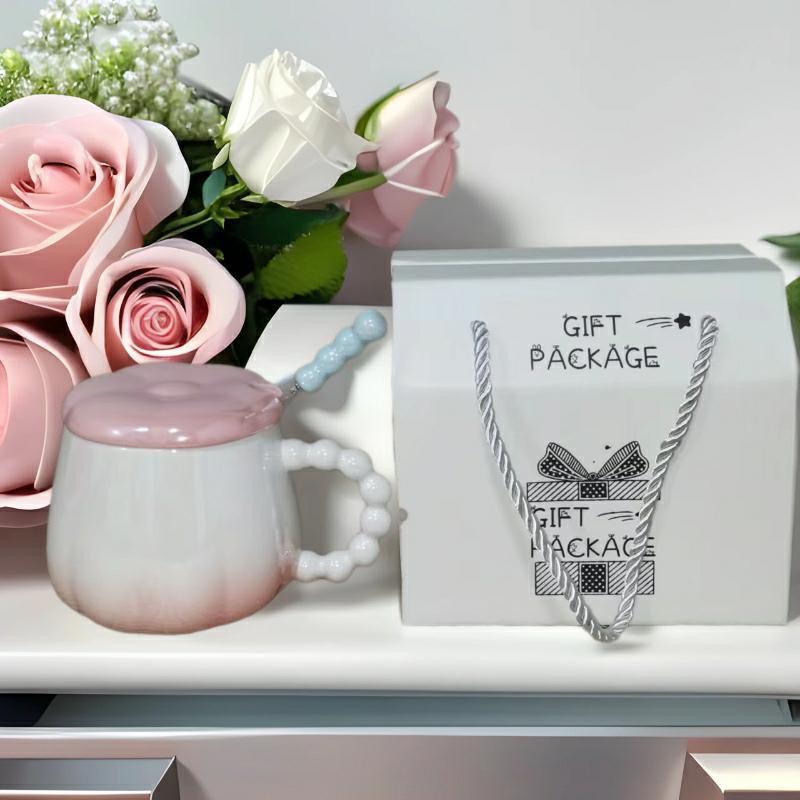 핑크 10개 진주 손잡이 스푼 10개 뚜껑(선물 상자)