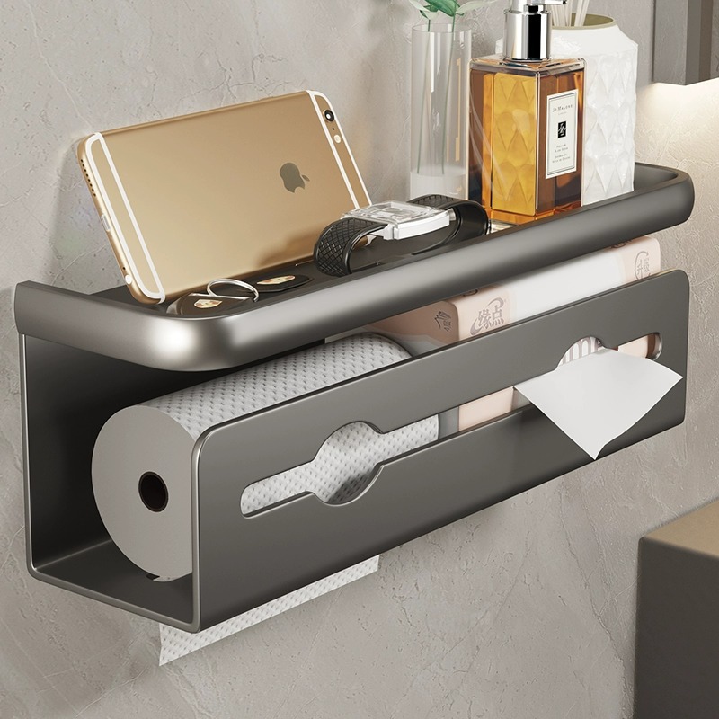 Wall-mounted toilet paper holder, household hole-free bathroom tissue rack, bathroom and toilet paper roll holder, restroom paper towel stand