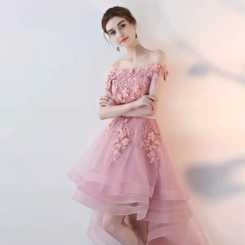 Sand evening dress, open shoulders, asymmetric cut