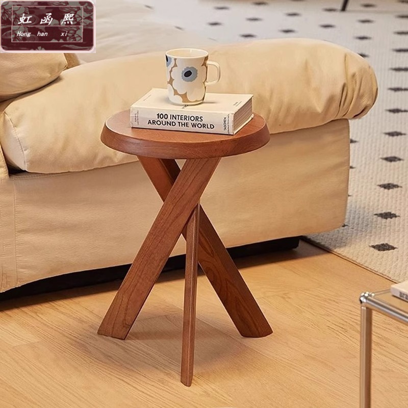 Vintage Solid Wood Sofa, Simple Nordic Living Room, Mid-Century Coffee Table, Bedside Japanese-Style Nightstand, Round Stool, Storage Rack, Corner Table