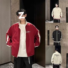 春秋季青少年双面穿酷帅外套男小众设计感夹克情侣短款立领棒球服