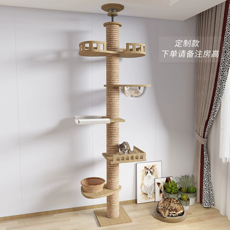 Кошачья лазательная рама Tongtianzhu, кошачье гнездо, кошачье дерево, интегрированный захват меча - лен, большая рама для кота, твёрдая древесина, прыжковая кошачья игрушка
