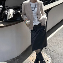 早春百搭针织开衫一通勤日常基础穿搭V领混纺宽松毛衣外套女W1003