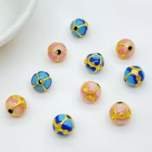 古法金保色景泰蓝铜隔珠珐琅彩莲花球形散珠项链手链DIY配饰