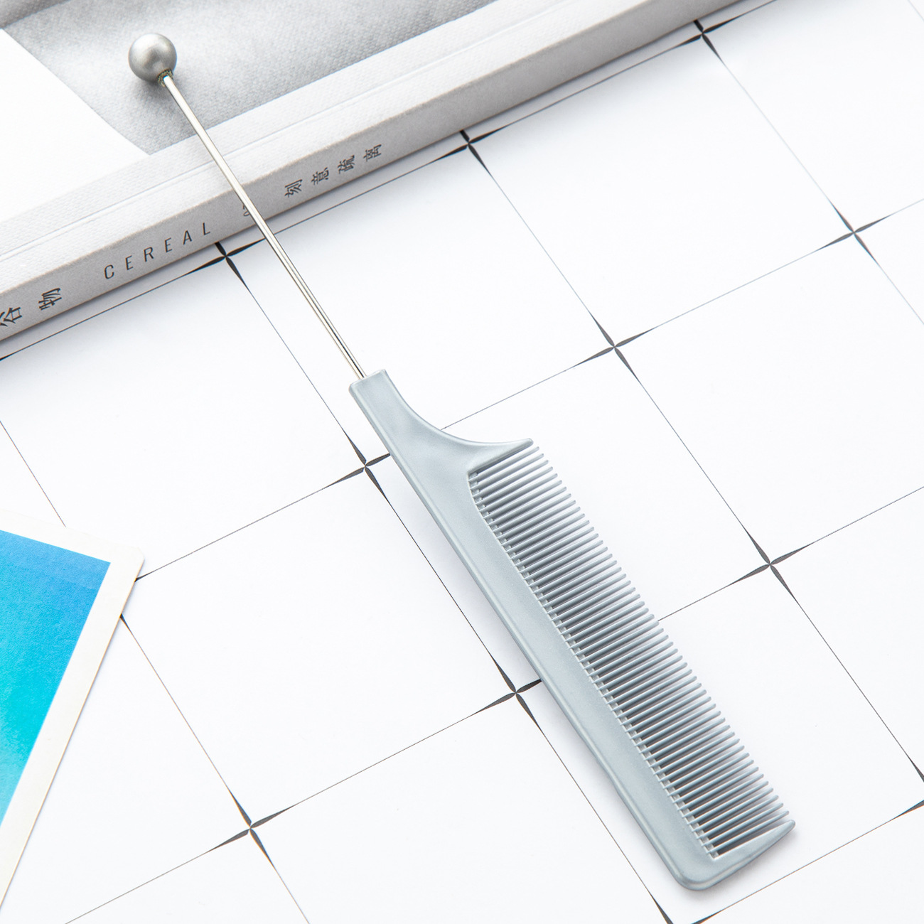 Peine con cuentas de bricolaje Peine de cola puntiaguda de plástico Peluquería para el hogar Peine de aguja de acero Dientes densos Peine rizado