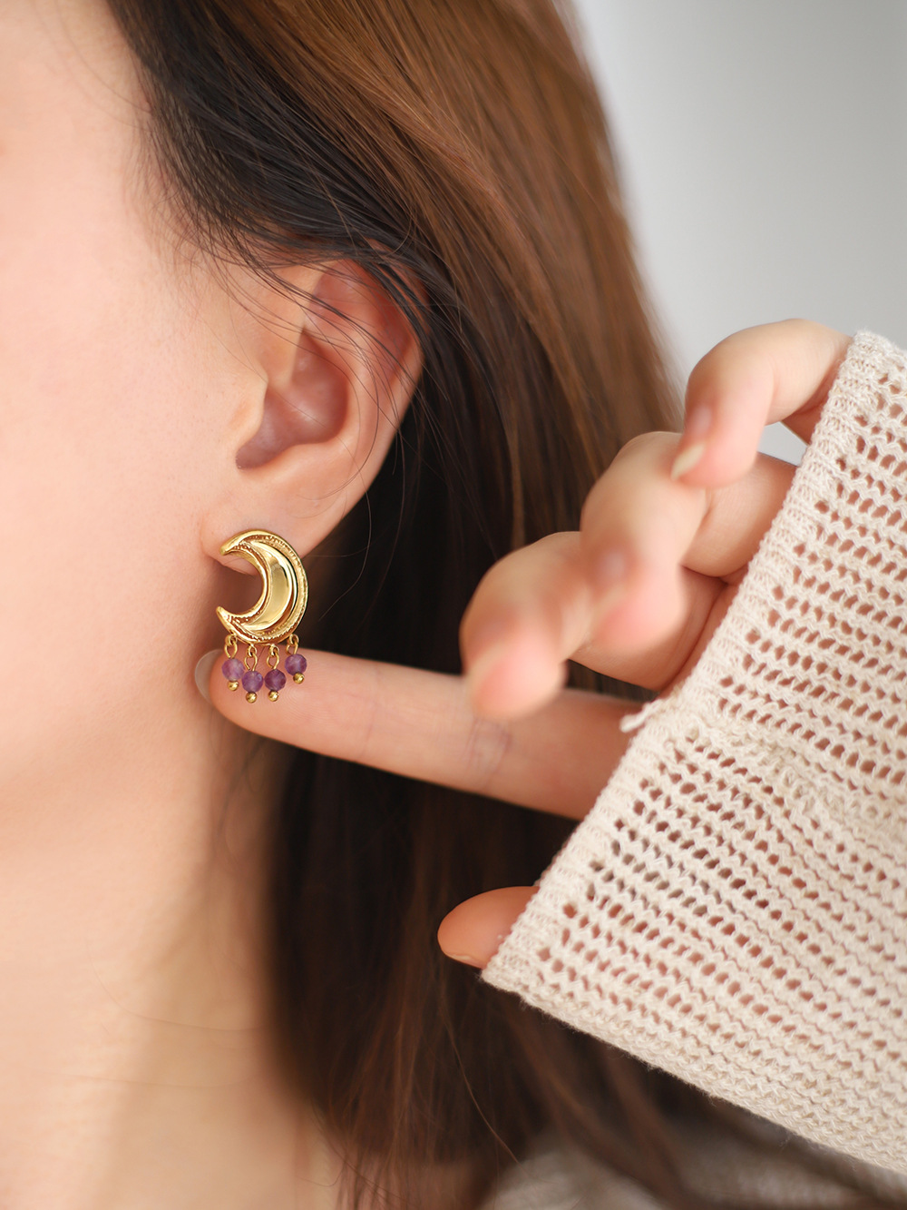 Cute, Modern Style Style Real Gold Plated Moon 304 Stainless Steel Cute Modern Style Waterproof Non Tarnish Drop Earrings