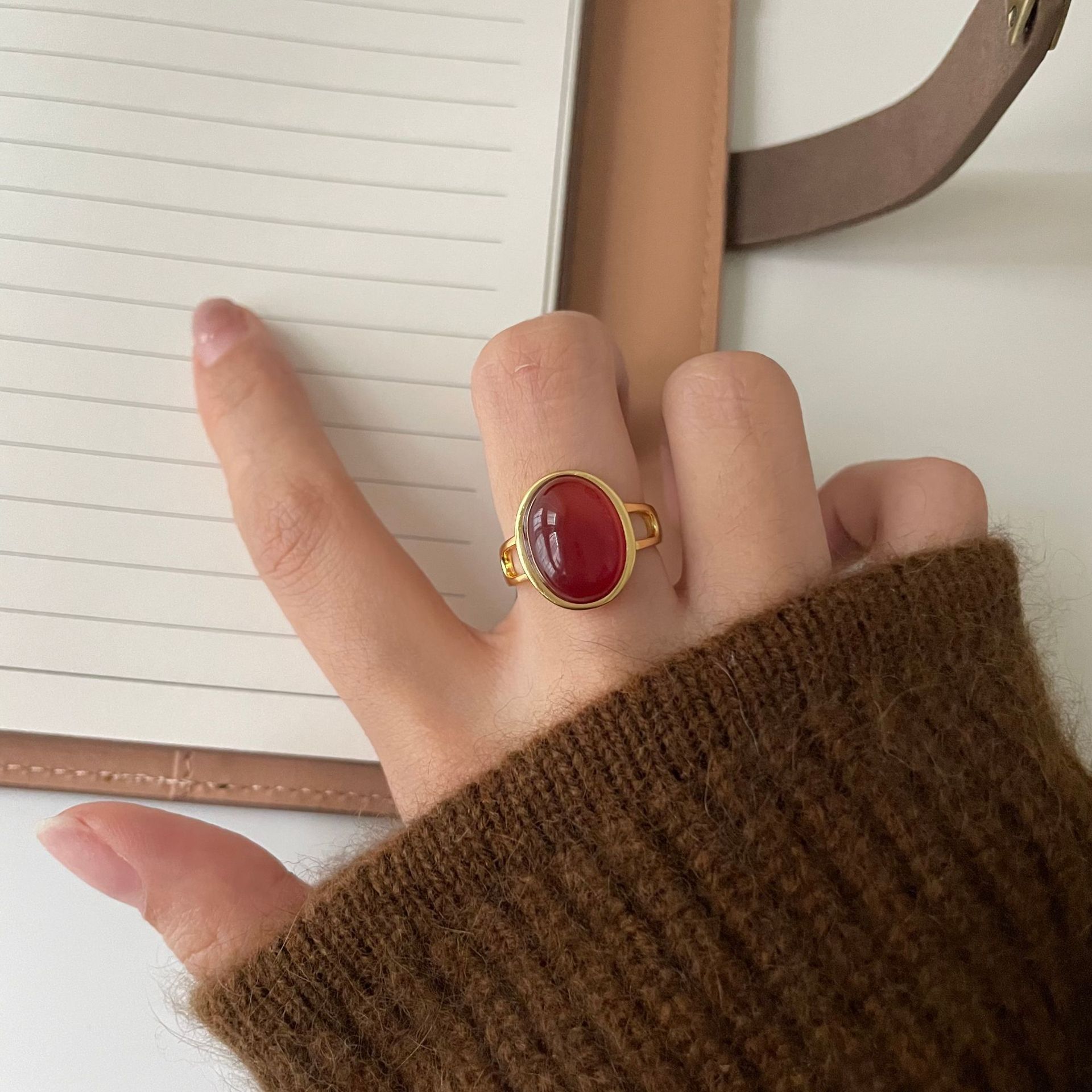 Adjustable Ring Size 1 Piece Quantity 925 Sterling Silver Agate Oval Open Ring
