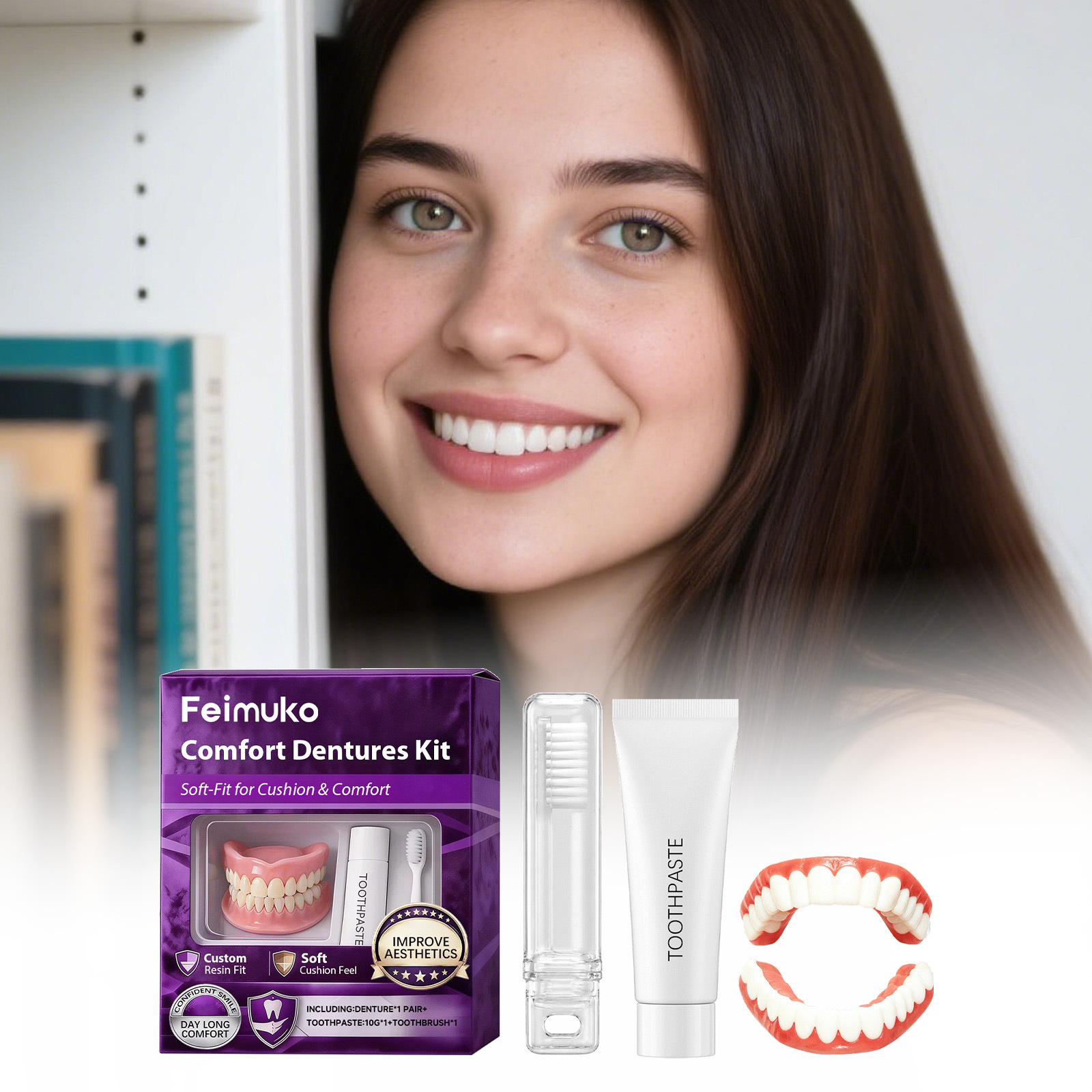 Cross-Border Selection: Feimuko Denture Modification Kit, Fits the Gumline, Comfortable to Wear, Cleans the Denture Surface