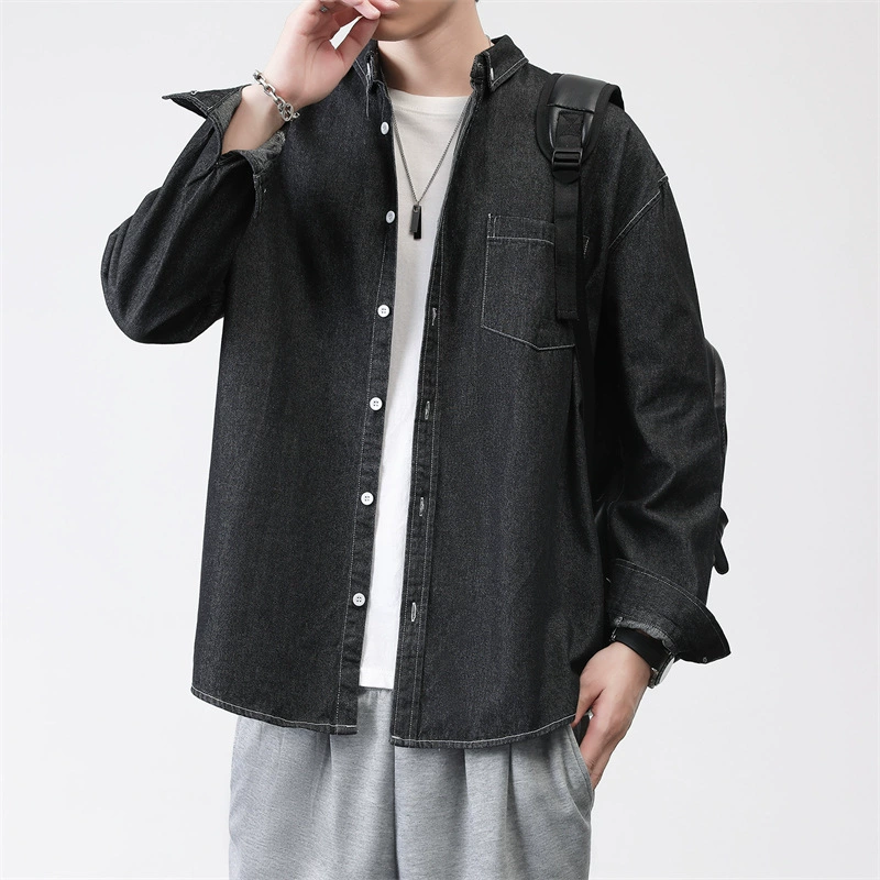 Джинсовая рубашка мужская корейская версия тренда рыхлые красивые дикие рубашки с длинными рукавами гонконгский стиль куртка весной и летом