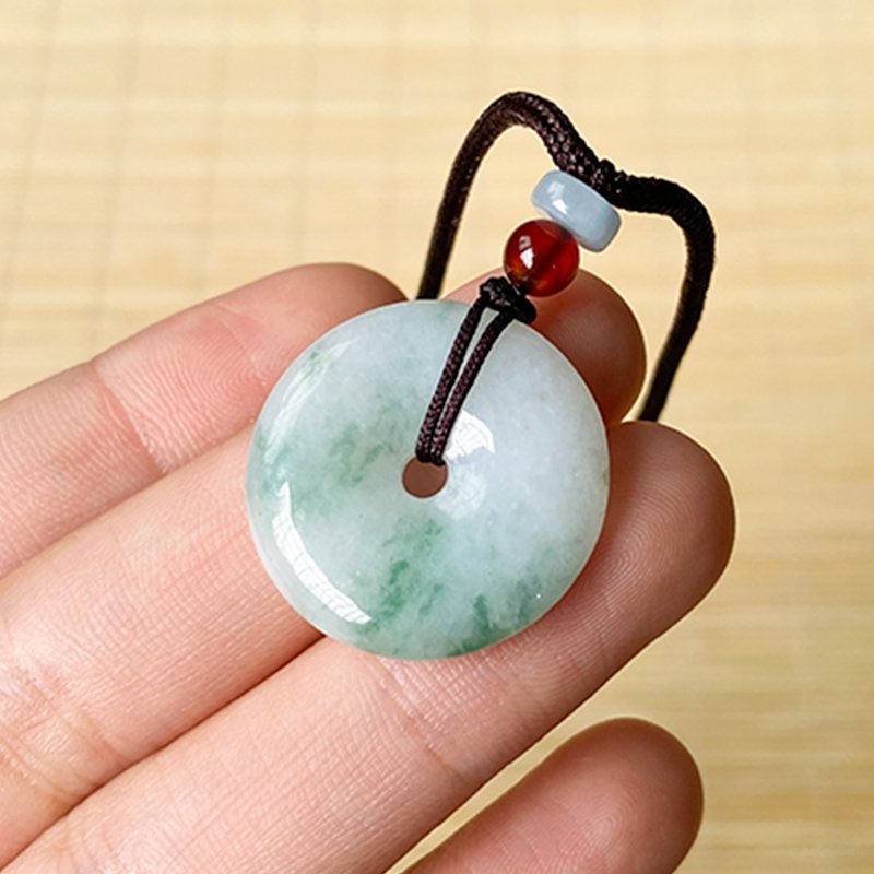 A货缅甸翡翠玉飘花平安扣吊坠挂件男女款复古玉扣送证书一件代发