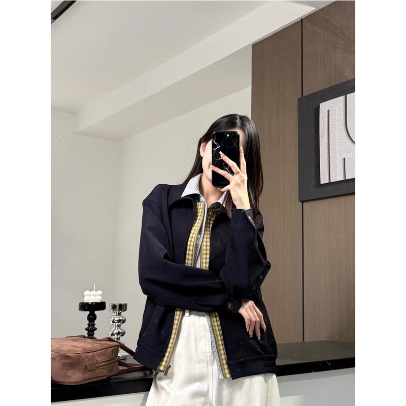 美式复古设计感小众假三件外套女春秋新款韩系宽松休闲百搭夹克潮|undefined