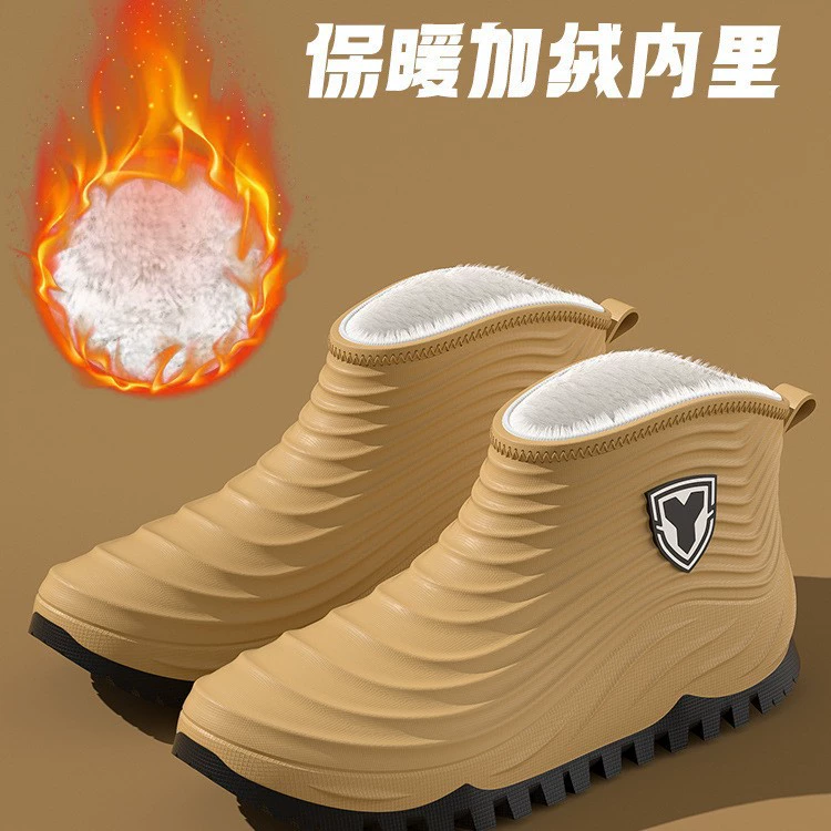 Модные трансграничные мужские водонепроницаемые нескользящие утолщенные теплые короткие дождевые сапоги мужские бархатные дождевые сапоги водная обувь рыболовная резиновая обувь