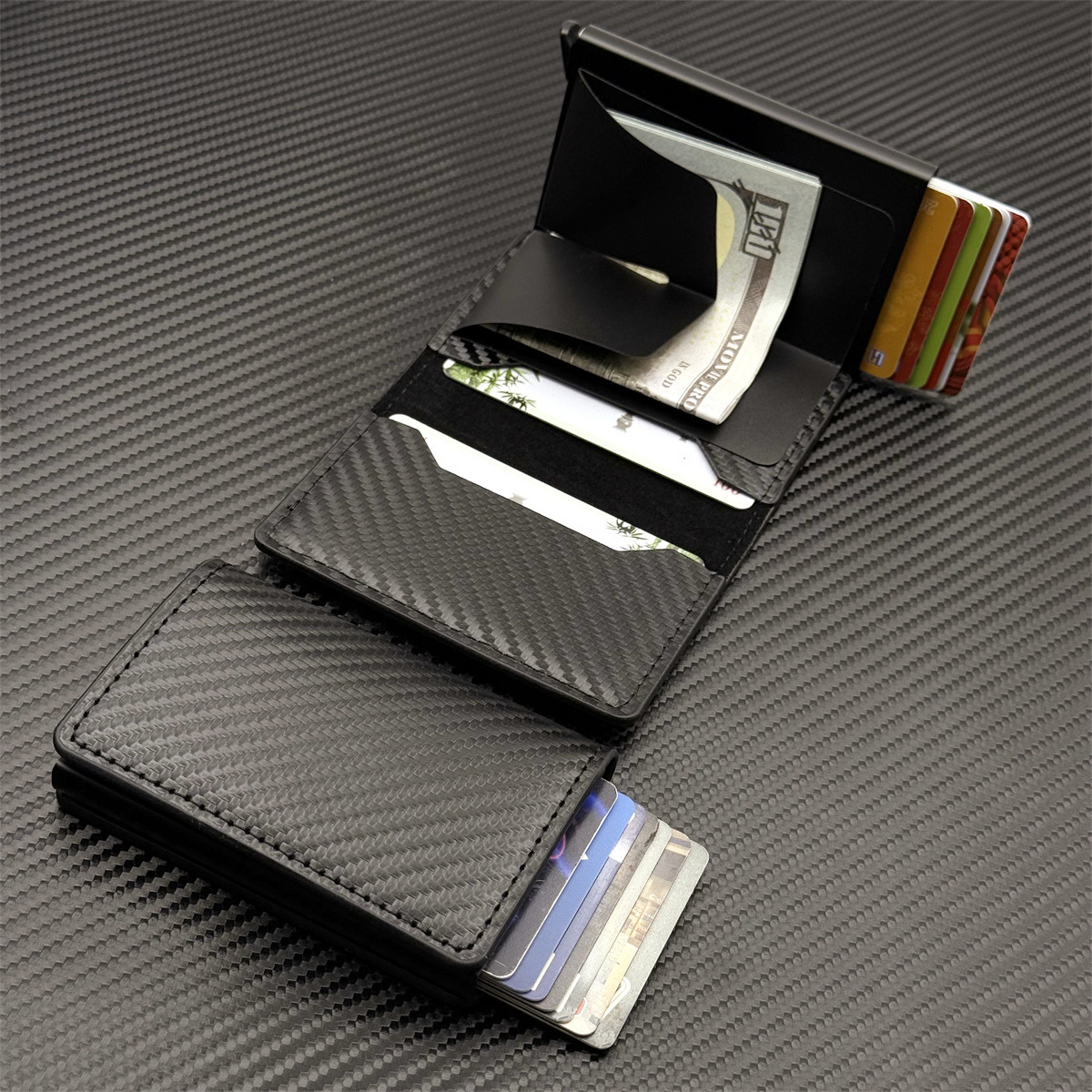 Cross-Border Carbon Fiber Pattern Card Holder, European and American Standard Anti-Theft Men's Wallet, Rfid Wallet, Ultra-Thin Multi-Card Slot Card Case