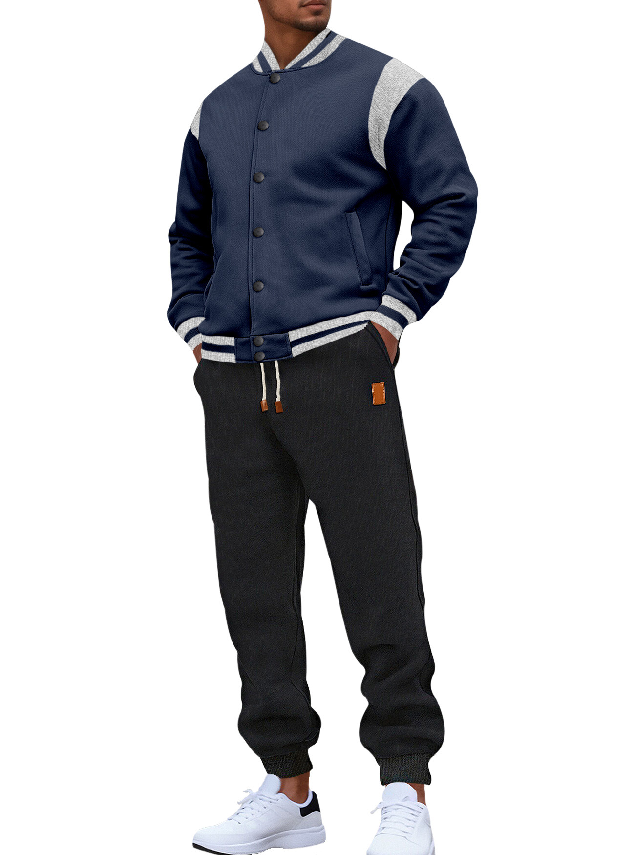 Transfronterizos Europeos y estadounidenses de moda casual tendencia europea y americana pull cardigan empalmado buckle set de traje de béisbol grande