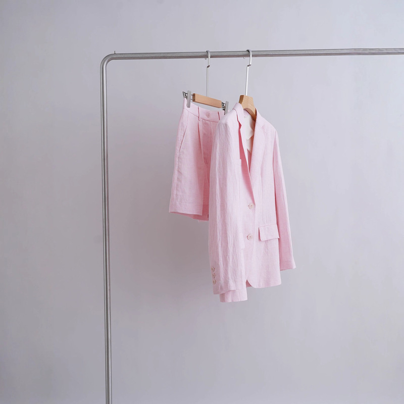 Autumn New Style Yarn-Dyed Floral Yarn Linen Suit Jacket Shorts Suit for Women 22541 Drop Shipping